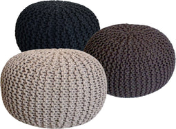 SVJ Poefs Rond - 55 x 55 x 37 cm - Katoen - Beige - Set van 3
