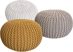 SVJ Poefs Rond - 55 x 55 x 37 cm - Katoen - Beige - Set van 3