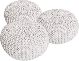 SVJ Poefs Rond - 55 x 55 x 37 cm - Katoen - Beige - Set van 3