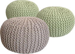 SVJ Poefs Rond - 55 x 55 x 37 cm - Katoen - Beige - Set van 3