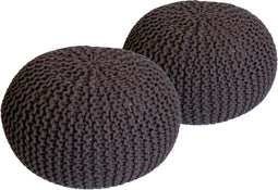 SVJ Poefs Rond - 55 x 55 x 37 cm - Katoen - Donkergrijs - Set van 2