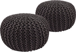 SVJ Poefs Rond - 55 x 55 x 37 cm - Katoen - Grijs - Set van 2
