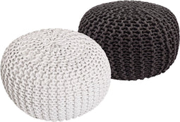 SVJ Poefs Rond - 55 x 55 x 37 cm - Katoen - Wit/Grijs - Set van 2