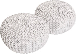 SVJ Poefs Rond - 55 x 55 x 37 cm - Katoen - Wit - Set van 2