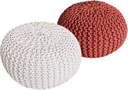 SVJ Poefs Rond - 55 x 55 x 37 cm - Katoen - Wit/Terracotta - Set van 2