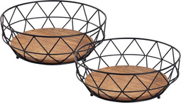 SVJ Schalen Rond - 28 x 28 x 10 cm - Metaal/Hout - Zwart - Set van 2