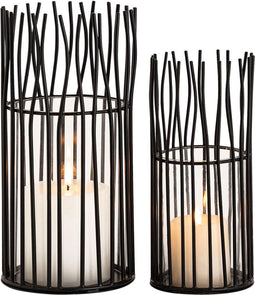 SVJ Windlichten Rond - 12 x 12 x 24 cm - Aluminium - Zwart - Set van 2