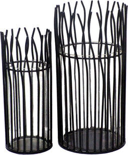 SVJ Windlichten Rond - 12 x 12 x 25 cm - Aluminium - Zwart - Set van 2