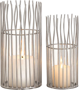 SVJ Windlichten Rond - 12x12x24 cm - Aluminium - Zilver - Set van 2