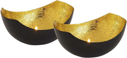 SVJ Windlichten Rond - 12x15x7 cm - Metaal - Zwart/Goud - Set van 2
