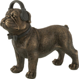 J-Line decoratie Bulldog Koptelefoon - polyresin - donkerbruin - large