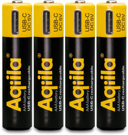 Aqiila 406094 - Oplaadbare USB-C Lithium-Ion AAA Batterijen 600 mAh - Geel