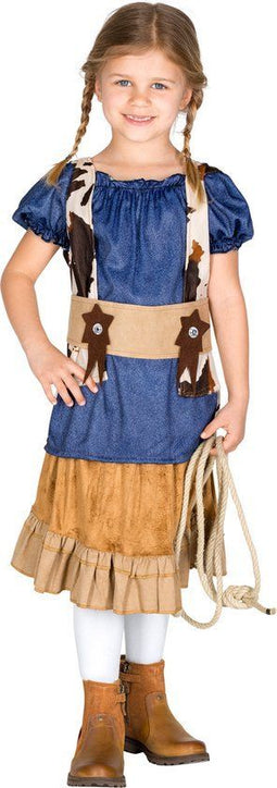 Dressforfun cowgirl kostuum Wynonna 152 - meisjeskostuum met jeanslook top en rok - verkleedkleding (12-14j)