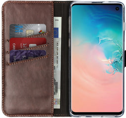 Selencia Galaxy S10 - Echt Lederen Bookcase - 3 Pashouders - Bruin