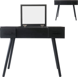 Kaptafel - make up visagie opmaak bureau - inklapbare spiegel en 2 lades - zwart