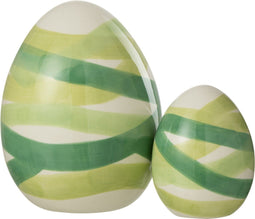 J-Line decoratie Ei Lijnen Dolomiet - keramiek - groen - medium - paasdecoratie
