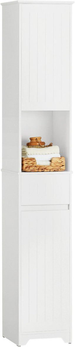 SoBuy BZR109-W - Badkamerkast - Hoge Kast met Kantelbare Wasmand - Wit