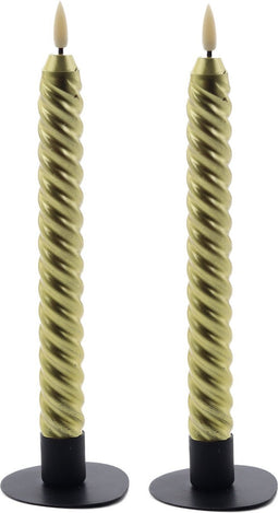 swirl led diner kaars goud 24,5cm - 2 stuks