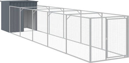 vidaXL - Hondenhok - met - ren - 110x609x110 - cm - gegalvaniseerd - staal - antraciet