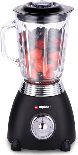 alpina Blender - Glazen Kan 1.5 L - 3 Standen - 230V 500W 50/60Hz - Zwart