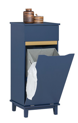SoBuy BZR114-B - Badkamerkast - 1 lade 1 uitneembare wasmand - Blauw