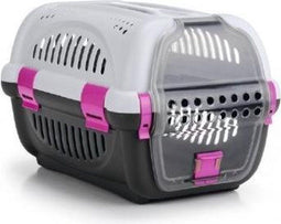 Beeztees Rhino - Reismand - Veilig vervoer voor kleine huisdieren - Grijs/Roze - 51x34,5x33 cm