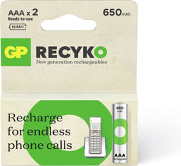 GP ReCyko Rechargeable AAA batterijen - Oplaadbare batterijen AAA - (650mAh) - 2 stuks