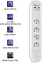 Qoltec Overspanningsbeveiliging | 4 stopcontacten| 2 x USB| 1.8m | Wit.