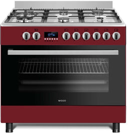 Wiggo WO-E969R - Vrijstaand Gasfornuis - 90 cm - 6 Pitten - Rood Rvs