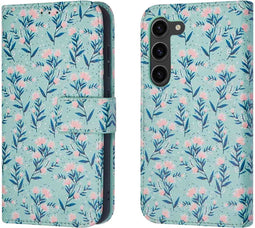 iMoshion Hoesje Geschikt voor Samsung Galaxy S23 Hoesje Met Pasjeshouder - iMoshion Design Bookcase smartphone - Blauw / Blue Flowers