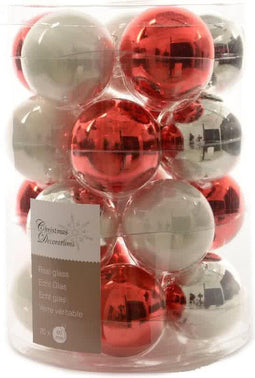 Decoris - Glas Kerstballen Mix - 20 stuks 6 cm - Rood-Wit (20 stuks)