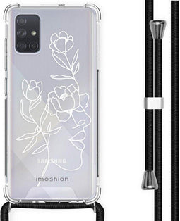 iMoshion Hoesje Geschikt voor Samsung Galaxy A71 Hoesje Met Koord - iMoshion Design Hoesje met Koord - Wit / Transparant / Woman Flower Transparent
