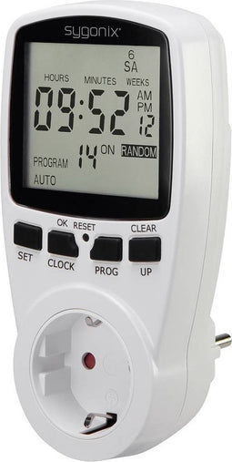 Sygonix 1625525 Stopcontact-schakelklok Digitaal Weekprogramma 3680 W Timer-functie, START/STOP functie, Toevalsfunctie