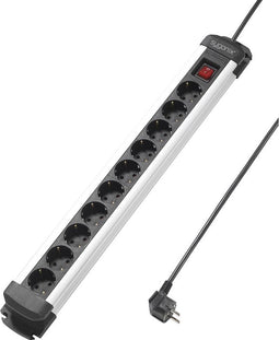 Sygonix SY-4538266 Stekkerdoos met schakelaar 10-voudig Zwart, Zilver Randaarde stekker 1 stuk(s)