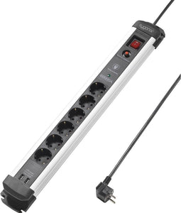 Sygonix SY-4538280 Overspanningsveilige stekkerdoos 6-voudig Zwart, Zilver Randaarde stekker 1 stuk(s)