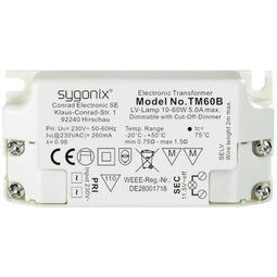 Sygonix SY-5044240 Halogeentransformator 12 V 10 - 60 W Dimbaar met faseafsnijdingsdimmer