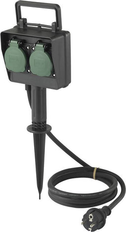 Sygonix SY-5231004 Buitenstopcontact 2-voudig Zwart, Standaard-groen (zijdemat) Kinderbeveiliging