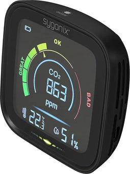 Sygonix Thermo- en hygrometer met CO2-aanduiding Zwart