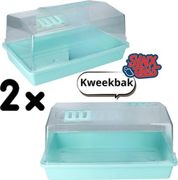 Synx Tools 2x Kweekbak met deksel 37,5 cm - Zaaitray - Kweektray - kweekbak met ventilatie - Tuinieren/Moestuinbak - Moestuin artikelen - Tuin benodigdheden - Vensterbank