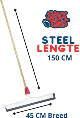 Synx Tools 45cm Vloertrekker met steel 150 - Watertrekker- Trekkers - Kunststof - Dweilen/ Natuurrubber - Vloermop/Vloerreiniger - Met Houten Steel 150cm