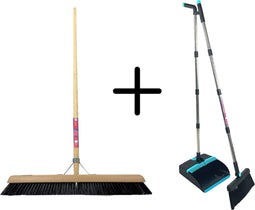 Synx Tools binnenbezem Zaalveger 60 & Synx Tools Stoffer en Blik met lange steel 121 cm - Paardenhaar - zachte bezem met Steel 150 cm - Verstelbaar steel tot 121 cm - Stoffer & Blik Met Schoonmaaktanden