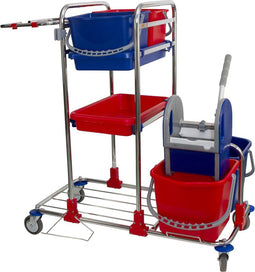 Synx Tools Chrome schoonmaakwagen - Werkwagen - Mopset - schoonmaak - schoonmaaktrolley met wielen - dweilwagen - kantoor - hotel vloerwisser - systeemwagen