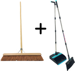 Synx Tools Cocos BinnenBezem 60cm & Stoffer en Blik set van 2 - Zaalveger - Zachte Bezem - Cocosharen - Stoffer & Blik Met Schoonmaaktanden - Verstelbaar steel tot 121 cm