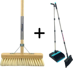 Synx Tools Fibersoft & Stoffer en Blik set van 2 - bezem fiber - Kamerveger - Zachte Bezem - Incl. Steel 140cm - Stoffer & Blik Met Schoonmaaktanden - Verstelbaar steel tot 121 cm