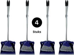 Synx Tools Hotel stoffer en blik set van 4 - Stoffer & Blik - Synx Tools Stoffer en Blik met lange stelen 95 cm Blauw Kunststof - Stoffer Blik set - Stoffer en blik sluitend model - Schoonmaak artikelen - Bezem / Veger en blik met lange steel