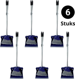 Synx Tools Hotel stoffer en blik set van 6 - Stoffer & Blik - Synx Tools Stoffer en Blik met lange stelen 95 cm Blauw Kunststof - Stoffer Blik set - Stoffer en blik sluitend model - Schoonmaak artikelen - Bezem / Veger en blik met lange steel