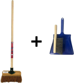 Synx Tools Junior Kinderbezem Cocos set 3 delig - Bezems / Zaalveger - Buitenspeelgoed - tuinierspeelgoed - Schepjes - Kinderen - Met houten Steel 86 cm