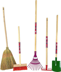 Synx Tools Kinder Tuinset 5 Delige set - Kinderopvangset - kinderbezem - kinderhark - kinder gereedschap - Speelgoed bezem - tuingereedschap kinderen - tuingereedschap set