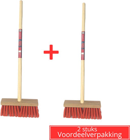 Synx Tools Kinderbezem Nylon Junior set van 2 - Bezems - Buitenspeelgoed / Speelgoed incl. Steel 57cm - tuinierspeelgoed - Schepjes - Kinderen - Totale lengte 65cm