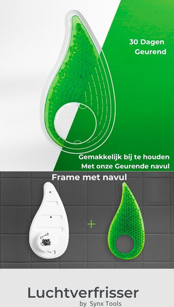 Synx Tools Luchtverfrisser Toilet Luchtverfrissers - Frame Met Tape - Appel Geur - Fresh Drop - Met schroefgaten - luchtverfrisser voor toilet automatisch - 30 dagen Appel geurend